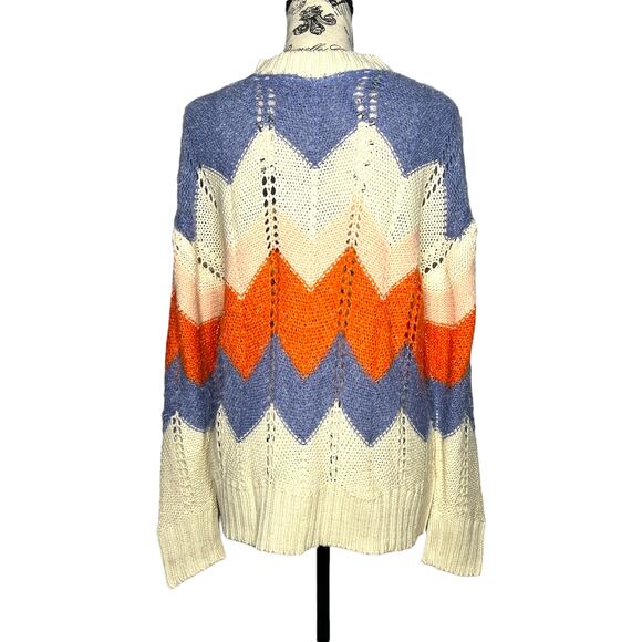 Vero Moda (L) Birch Chevron Colorblock Crochet Lightweight Sweater Crewneck - Picture 5 of 9